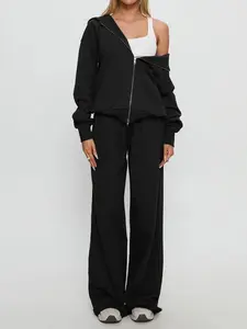 Women Long Sleeve Hooded Jacket & Pants 2 Piece Set, Fall Winter Casual Sets Tracksuit, Sweat Suit Set