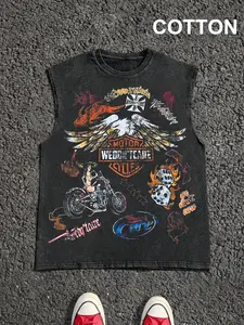 Men's Vintage Graphic Print Round Neck Tank Top, Casual Sleeveless Top for Summer, Men's Top for Daily Wear