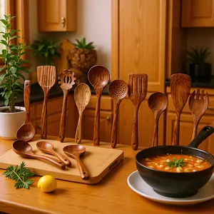 Thick Wooden Spoons for Cooking, Pcs Natural Wooden Utensil for Cooking with Non-Stick, Heat Resistant, Wood Kitchen Utensil Set, ladles, spoons, kitchen utensils