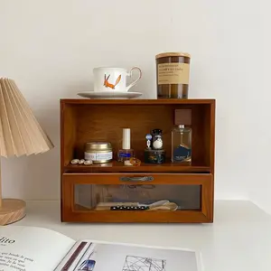 Vintage Wooden Desktop Storage Box, Multilayer Storage, 1 Count Multi-grid Desktop Storage Organizer, Beauty Organizer, Desktop Storage Box for Cosmetics, Jewelry, Stationery, Dressing Table Storage