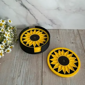 Bright Sunflower Coaster Set, Home Decor, Floral, Cute Boho Gift, Tableware