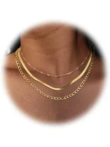3 Pcs Women's Gold and Silver Layered Necklace Set – Stainless Steel Choker – Gold and Silver Chain for Girls