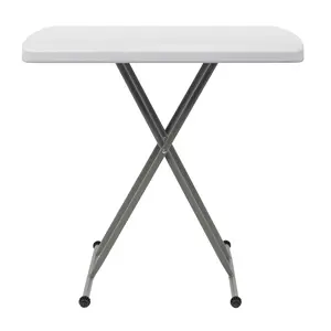 LIFTABLE Garden Table 30x20 Inch Adjustable Height White HDPE Folding Table with Reinforced Steel Legs Portable for Patio Camping Balcony
