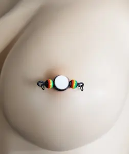Rasta Beads Fake Barbell Non-Piercing Nipple Jewelry, Costume Body Piercing Accessory B-077