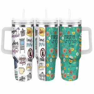 Stars Hollow Coffee Shop Car Cup (40oz/30oz/20oz) Luke's Cafe Graphic Print Double Wall Stainless Steel Leak Proof Travel Friendly Perfect for Office Road Trip Brunch Gift for Coffee Lovers