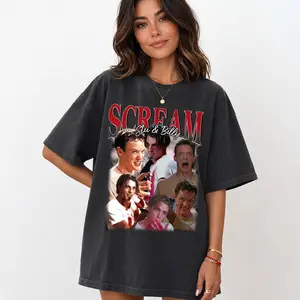Scream Stu And Billy Loomis Shirt, 90s Horror Movie Collage Tee, Vintage Slasher Graphic T-Shirt, Thriller Fan Gift, Halloween Movie Night, Halloween T Shirt