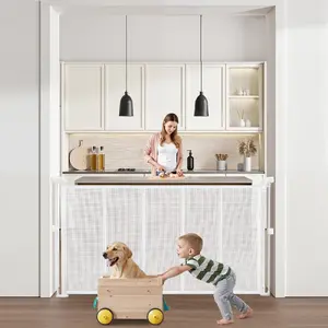 Mesh Retractable Baby Safety Rail, 34" Tall, Extends up to 55" Wide, Easy-to-Install Infant Gate for Indoor Use on Stairs, Doorways, White, Safety Rails