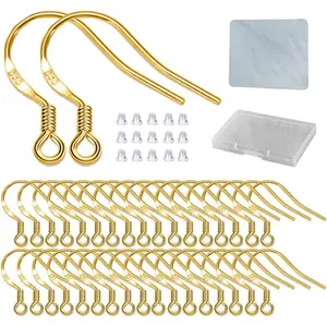 Earring Hooks - 120 PCS/60 Pairs Gold plated copper Hypoallergenic Ear Wires Fish Hooks for Jewelry Making, Jewelry Findings Parts with 120 PCS Rubber Earring Backs Stopper for DIY Earrings