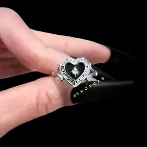 Silver Black Heart Ring - Stainless Steel (SIZE 7)