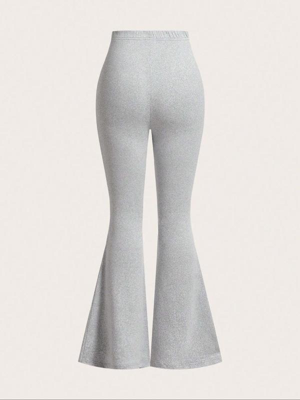 Women's Solid Color Flare Leg Pants, Casual Comfy Elastic Waist Bell Bottom Trousers for Daily Wear, Ladies Bottoms for Spring & Fall, Minimalist, Casual Fashion Trousers