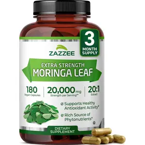 Organic Moringa Extract Capsules 20000 mg Strength Superfood Moringa Oleifera Leaf Vegan Non GMO Standardized Extract Antioxidant Energy Boost Immune Support High Potency Dietary Supplement 180 Count