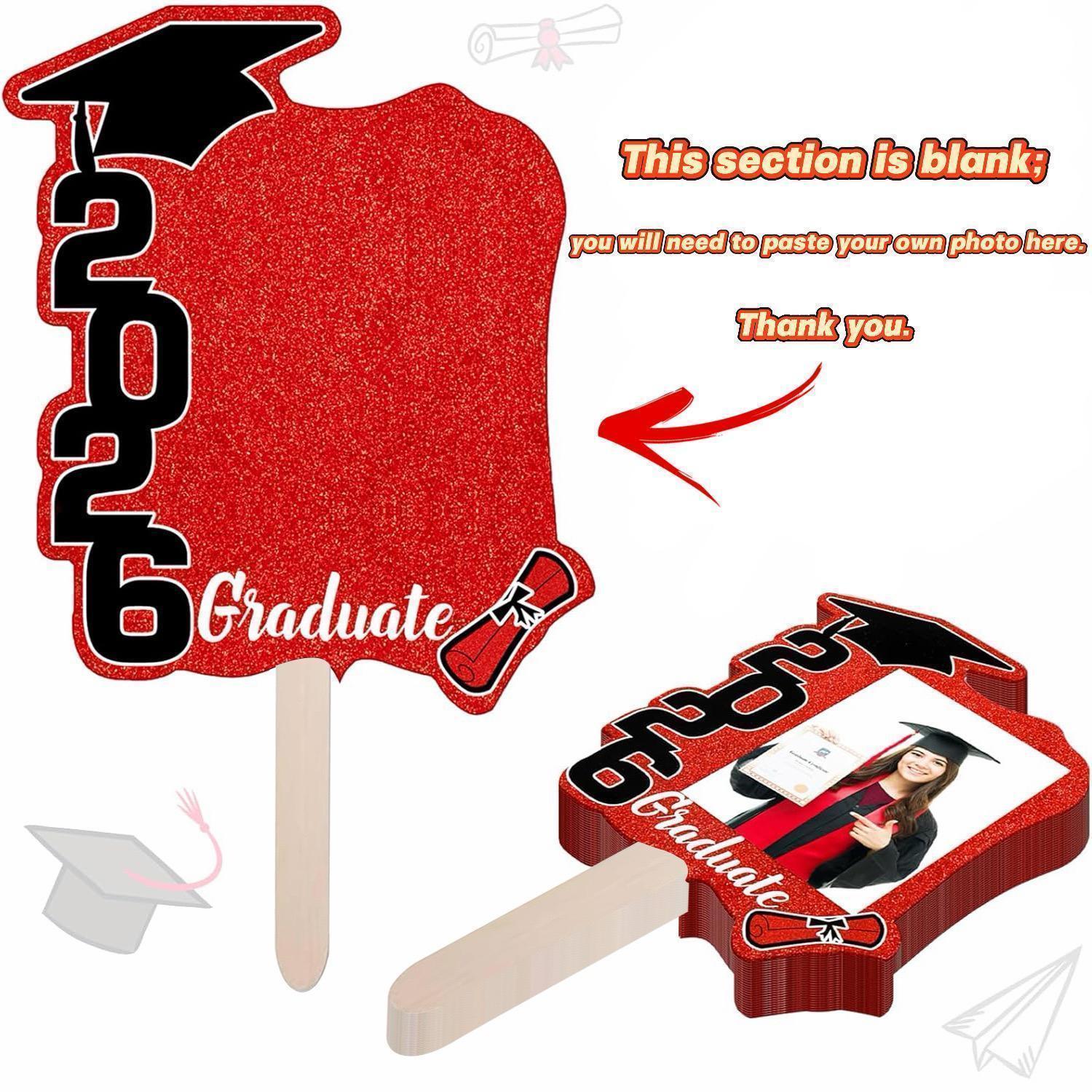 12pcs 2026 Graduation Folding Fan And Photo Frame Photo Props, Graduation Photo Handheld Signs Party Decor, Graduation Ceremony And Stage Layout, Ideal for Graduation Celebrations, Class Group Photos, Teacher Appreciation Banquets