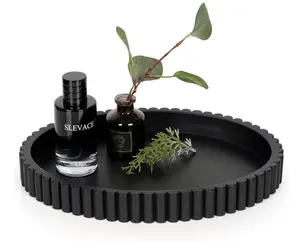 Oval Tray for Coffee Table Decor, 13" Concrete Tray, Table Centerpieces Decorative Trays for Home Decor, Modern Decorative Trays for Coffee Tables, Centerpiece Trays, Black