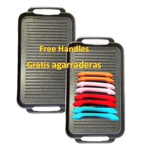 Neware 2 Pack Ribbed Double Marble Griddles - Induction Griddle with Free Handles, Available in Multiple Colors