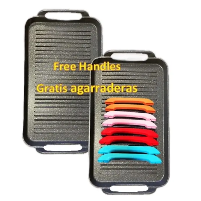 Neware 2 Pack Ribbed Double Marble Griddles - Induction Griddle with Free Handles, Available in Multiple Colors