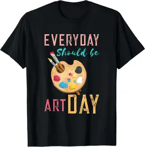 100% Cotton Unisex Art Teacher Everyday Paint Art Painter Brush Art Lover T-Shirt Round Neck Short Sleeve T-Shirt Women's Men Graphic Tee
