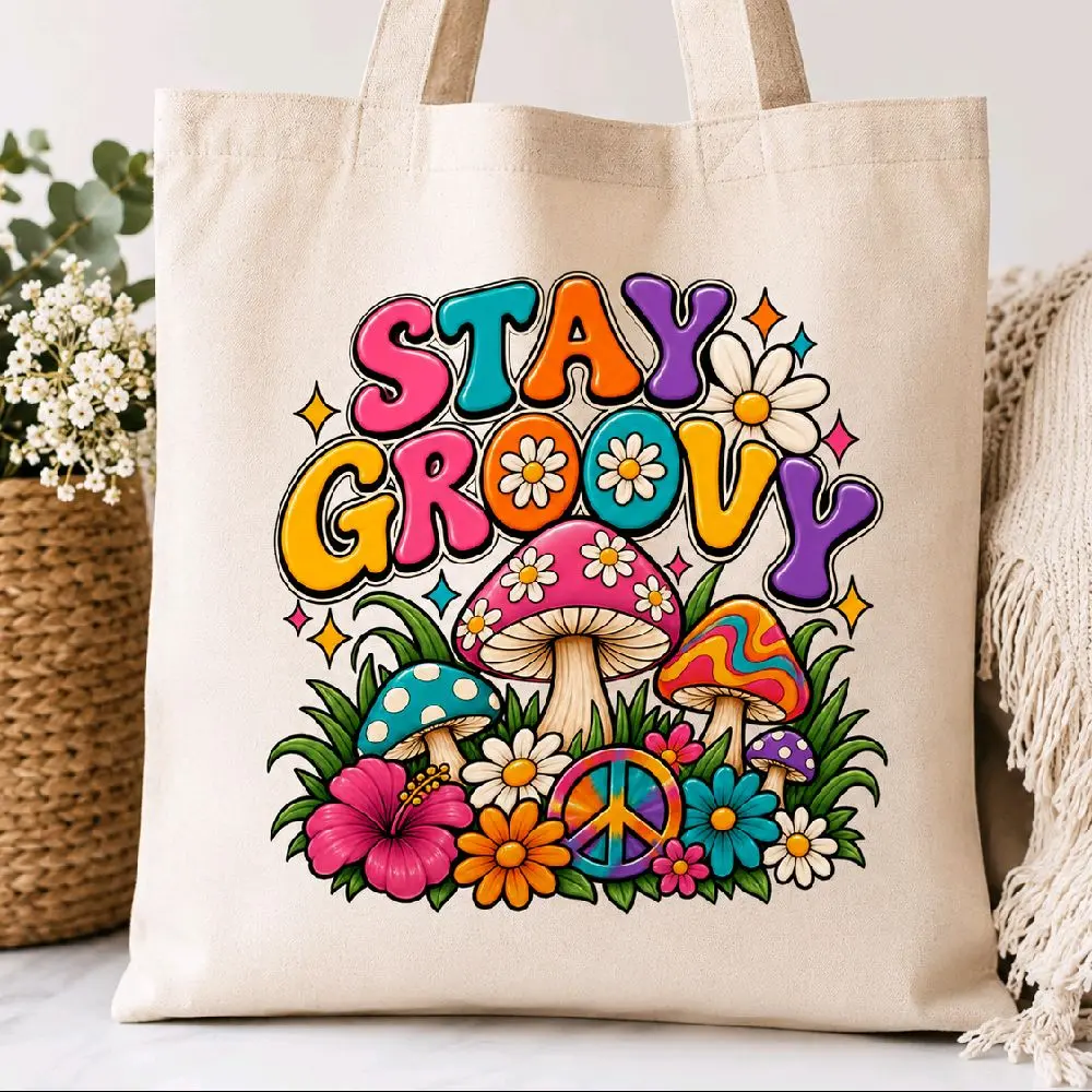 Stay Groove Durable Reusable Tote Bags for Daily Errands, Shopping Trips