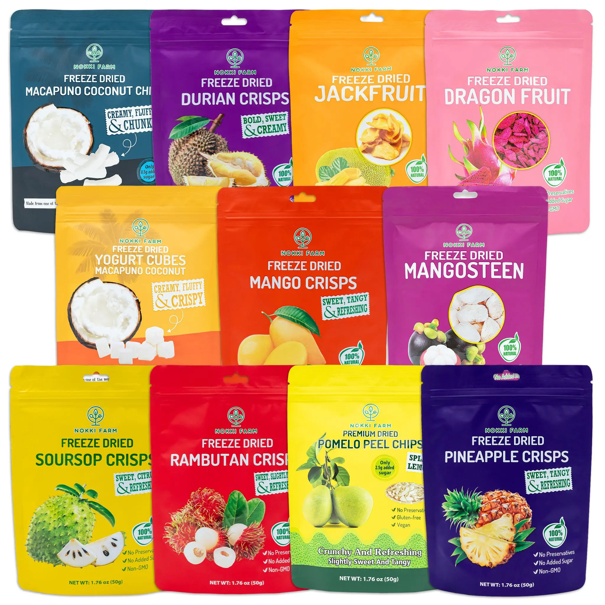 NOKKI FARM Freeze Dried Tropical Fruit Crisps Variety - Healthy & Exotic Tropical Superfood Snack, No Added Sugar or Preservatives, Kid-Approved, Shelf-Stable & Portable for On-The-Go Snacking