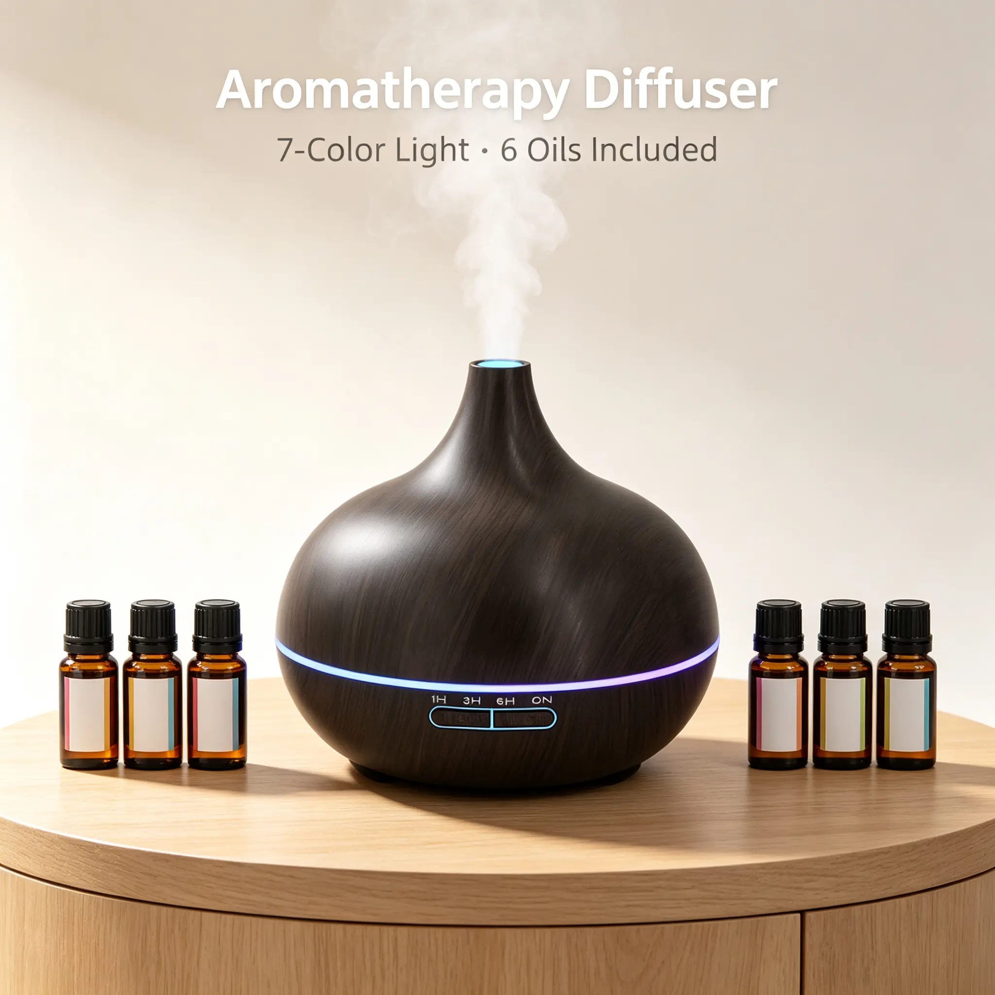 dual mist mode 550ml Dark Wood Grain Essential Oil Diffuser Humidifier with Remote Control, Ultrasonic Aroma Diffuser with 7 Color LED Lights & 6pcs 10ml Fragrance Essential , 1/3/6H Timer Auto Shut Off for Bedroom Home Office Gift aromatherapy  sleep aid