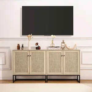 Sideboard Buffet Cabinet with 2 Rattan Doors, Farmhouse Console Table with Storage, Entryway Accent Table Kitchen Cupboard