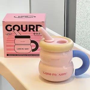 25oz Cute Thermal  Gourd Tumbler with Handle and Straw Lid, High-quality Stainless Steel Liner, Gift Box, Portable Water Bottle, Drinkware