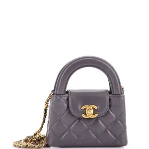 Pre-owned CHANEL material Messenger Bags Kelly Top Handle Shopping Bag Quilted Shiny Aged Calfskin Nano by Rebag