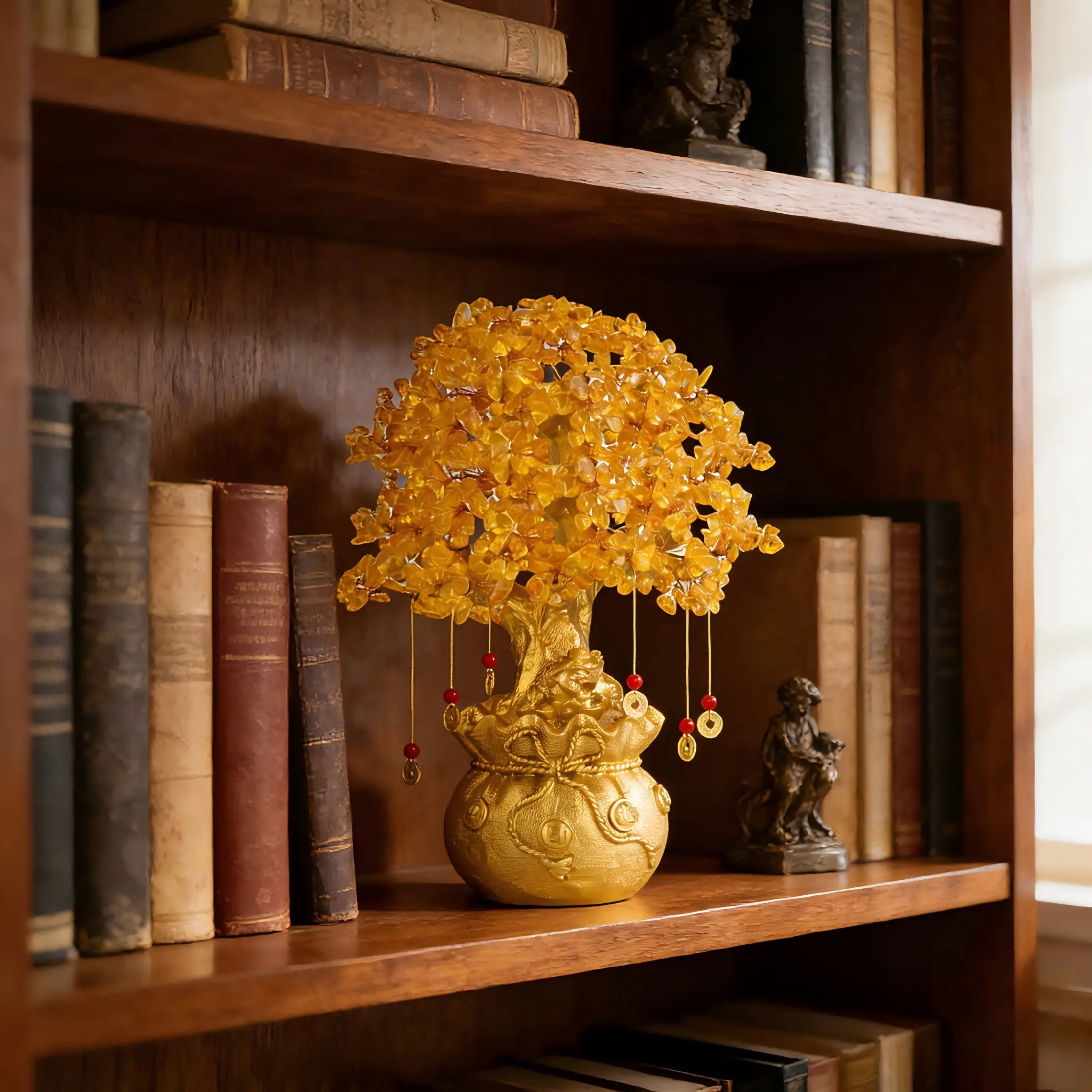 Feng Shui Wealth Tree | Natural Crystal Leaves | Unique Business & Home Gift 🎁 | Desktop Decorative Ornament