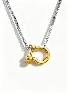 Men's Two-Tone Horsebit Necklace, Street Style Punk Jewelry Accessory, Fashion Trendy Party Wear, Stainless Steel Chain, All Seasons, Cuban Link Chain, Cuban Link Design, Non Tarnish Jewelry