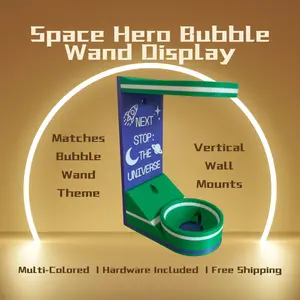Space Hero Vertical Wall Mount Display for Theme Park Bubble Wands | 3D Printed Multi-Color Holders + Hardware Included
