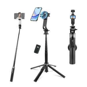 Magnetic Phone Tripod 53" Portable Selfie Stick for iPhone MagSafe  Android with Rechargeable Remote , 1/4 Screw Compatible with DJI Pocket 3/4 Xtra Muse Edge GoPro Action Camera Travel Vlogging Live Streaming Content Creators