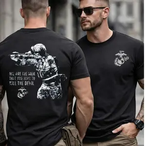 Men's U.S. Marine Corps Sniper Short-Sleeve T-Shirt & Hoodie - Classic Round Neck,  Ribbed Soft , Bold Eagle Soldier-Rifle-Sword Graphic, 2-Sided Kill the Devil Quote, Tactical Military Pride, Street Style Vibe