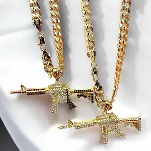 Men's Cuban Chain Necklace 18K Gold Plated Hip Hop AK-47 Cuban Chain Necklace 24 Inch