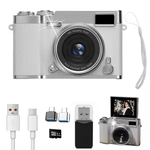 Compact Point and Shoot Digital Camera, 48MP Photography Camera with Fill Light, 16X Zoom & 180° Flip Screen, 32GB Memory Card, Portable Student Camera for Vlogging, Holiday Gift