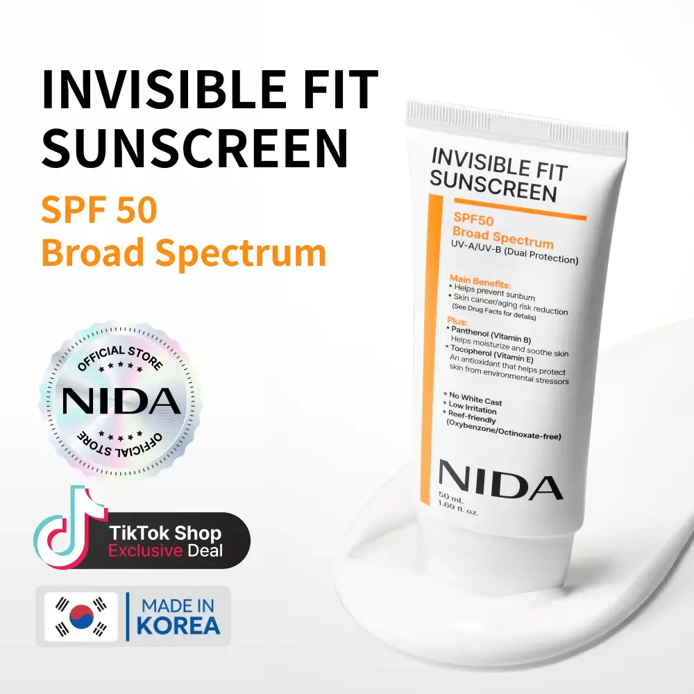 NIDA Invisible Fit Facial Sunscreen, Lightweight SPF Daily Sun Protection, Gentle For Sensitive Skin