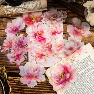 On a beautiful day, the large-size hot stamping flower PET sticker is accompanied by a collage of decorative materials of Hua Meng series handbooks, self-adhesive flash flower stickers, diaries available, Handcraft and DIY crafts on plastic surfaces.