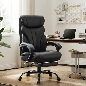 Big and Tall Office Chairs with Foot Rest,500LBS Wide Ergonomic Gaming Chair,100-135°Recline Executive Leather Computer Chairs with Adjustable Height,Black