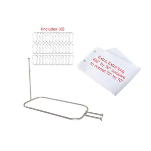Utopia Alley  Rustproof Wall Mounted Aluminum Hoop Shower Rod With Ceiling Support for Clawfoot Tub, 45.7 Inch Size by 22 Inch, Brushed Nickel + White Shower Curtain 180x70 inch