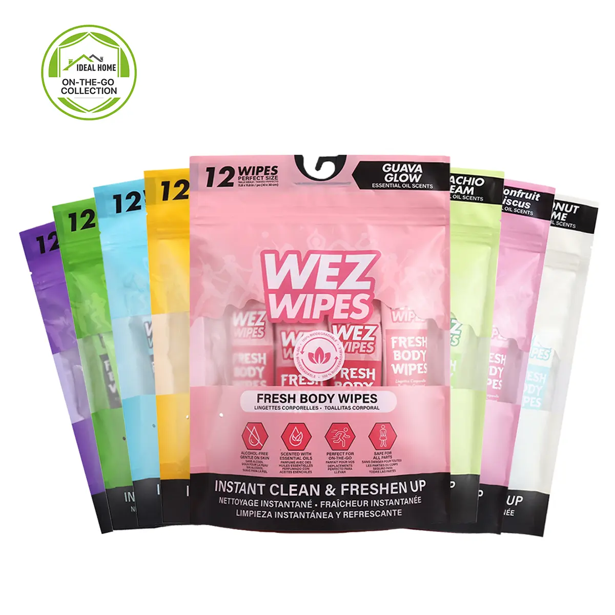 Fresh Extra Large Body Wipes Variety Pack WEZ WIPES | 7 Mixed Scents, Alcohol-Free Biodegradable Body Cleansing Wipes | No Rinse Bath Wipes for Gym, Travel, Camping & On-the-Go