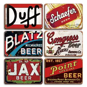6 Piece Set Classic Brews Vintage Beer Brand Metal Tin Sign Plaque, Decorative Wall Art for Home Man Cave Pub Bedroom Garage Wine Cellar Beer Ale, Vintage Garage Signs