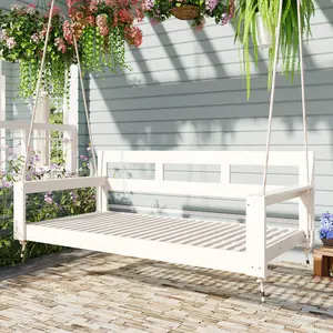 Patio Swing Daybed Wooden Twin Size Porch Swing Daybed Frame, Garden Swing Bench Chair with 4 Hanging Ropes for Backyard,Outdoor