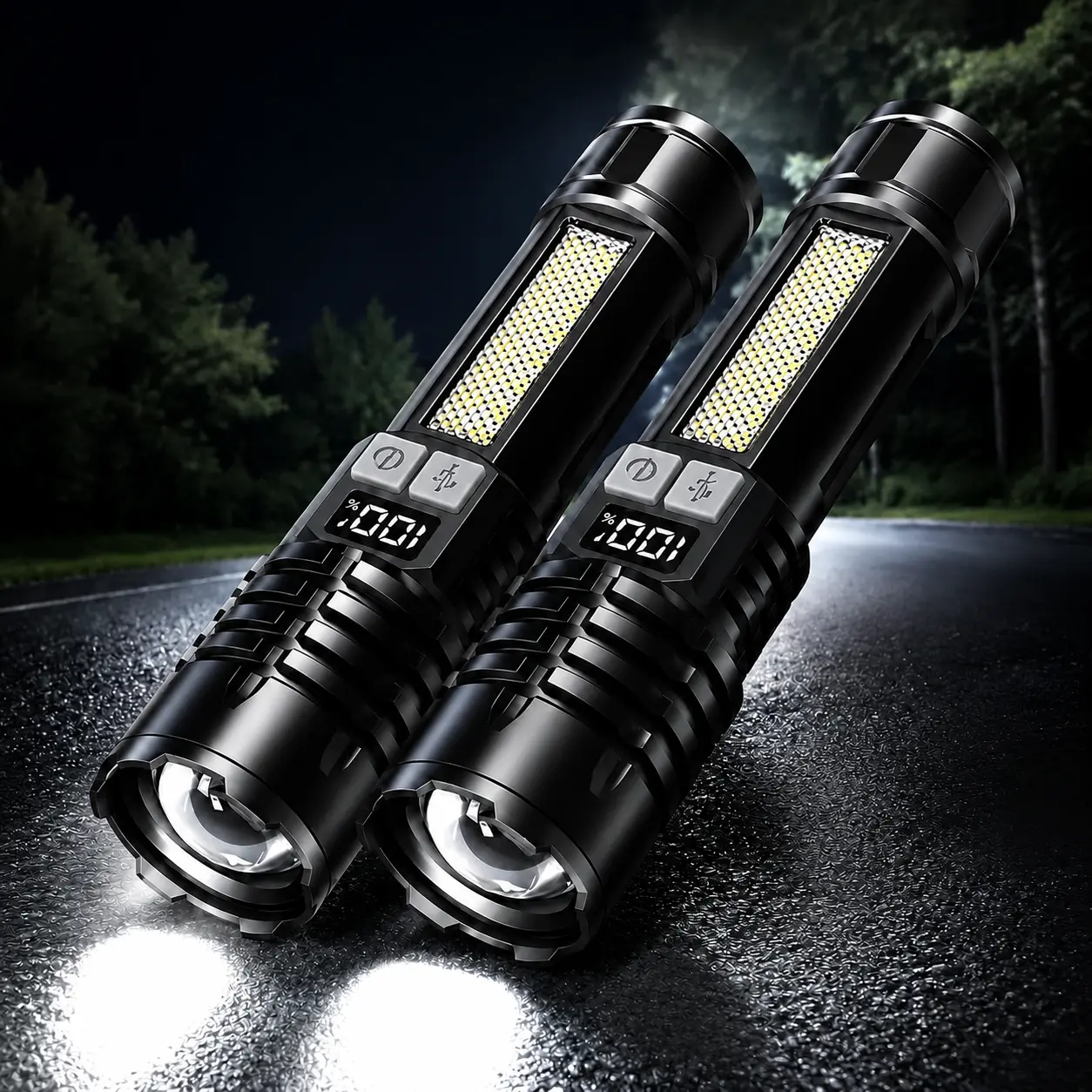 Super Bright Zoomable Flashlight for Camping, Emergency, 5 Light Modes USB-C Rechargeable LED Torch with LCD Display, Durable ABS Handheld Light, 1/2 Pack