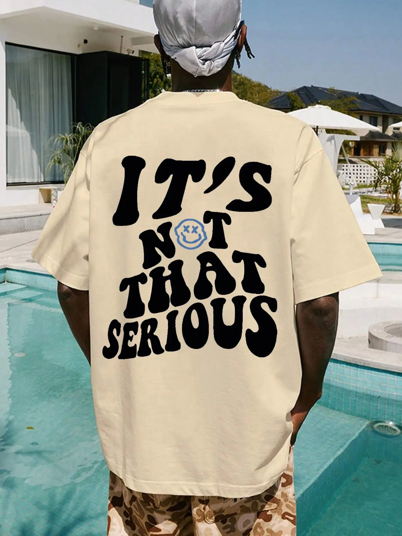 Men's Cartoon Expression & Letter Print Drop Shoulder Tee, Summer Outfits 2024, Regular Fit Casual Short Sleeve Round Neck T-Shirt for Summer, Graphic