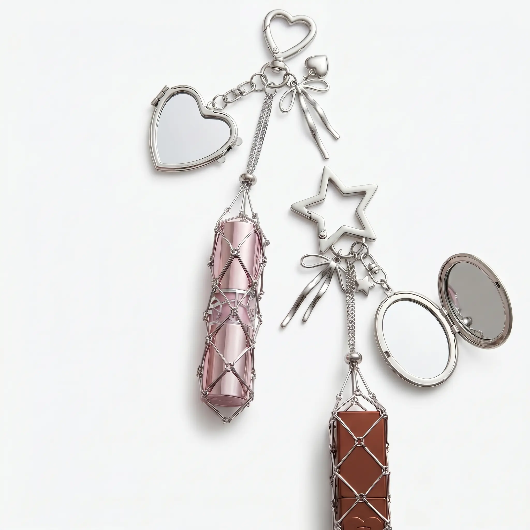 【Popular】2026 Portable Lipstick Holder Keychain with Mirror - Easy-Access Metal Mesh Bag Pendant for Lip Gloss & Balm