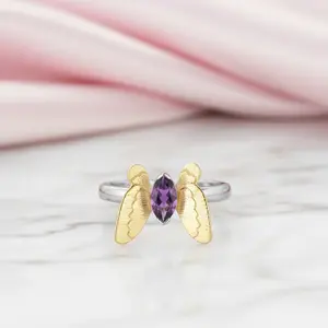 Purple Amethyst Gemstone Butterfly Adjustable Ring