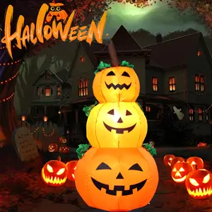 4 Ft Halloween Inflatables Pumpkin Outdoor Decoration with Built in Lights, Blow up Stacked Pumpkin Halloween Yard Decoration for Outdoor Indoor Home Garden Lawn Party Decor