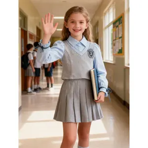 New Children's Spring and Autumn College-style Two-piece Skirt Set, College-style Shirt, College-style Pleated Skirt, Back-to-school Outfit for Girls, Trendy Clothing for Girls