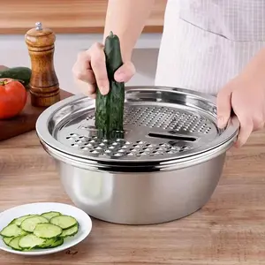 Multifunctional Onion Mincer Chopper Stainless Steel Mandoline Slicer Cutter Grater with Drain Basket Vegetable Chopper Food Chopper Kitchen Vegetable Spiralizer for All Veggies-Stainless Steel