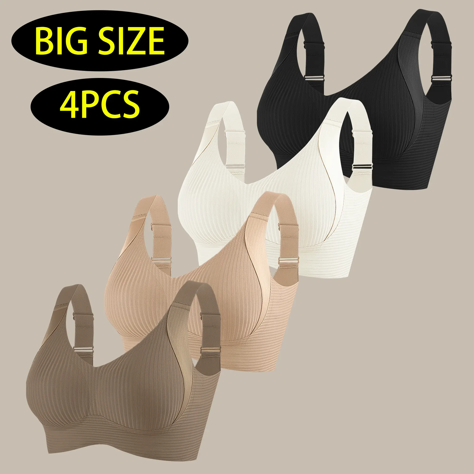 Big size Women's Solid Wireless Bra, Comfortable Breathable Push Up Bra, Softness Lightweight Lingerie for All Seasons, Womenswear Lingerie for All Seasons, girl,Soft Comfortable Breathable Ribbed Push Up Seamless Bra, gift Elastic Everyday Wings minimize
