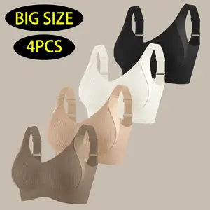 Big size Women's Solid Wireless Bra, Comfortable Breathable Push Up Bra, Softness Lightweight Lingerie for All Seasons, Womenswear Lingerie for All Seasons, girl,Soft Comfortable Breathable Ribbed Push Up Seamless Bra, gift Elastic Everyday Wings minimize