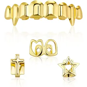 4 Pcs Gold Grills for Teeth, 14K Gold Jewelry Tooth Cap Grillz for Women & Men